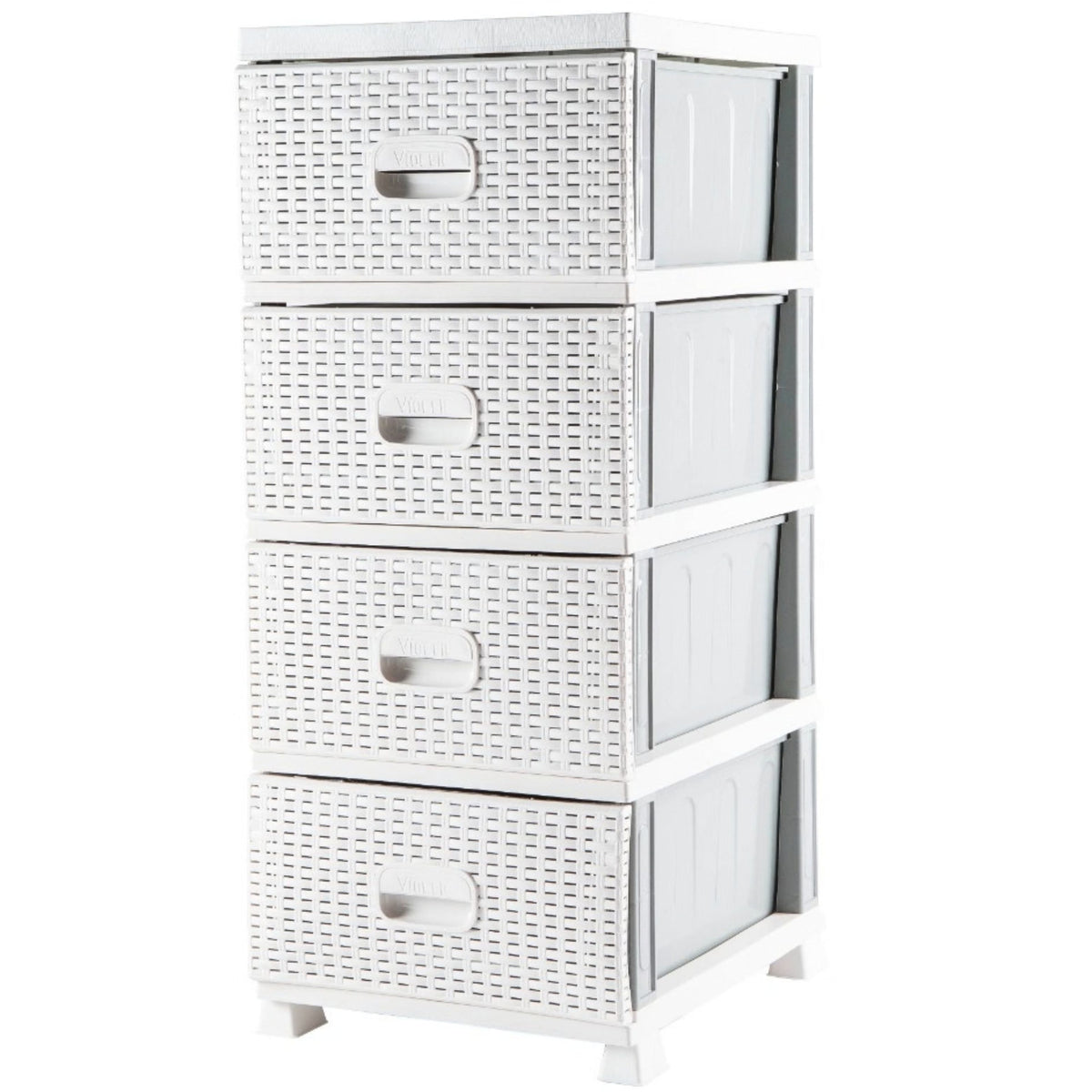 Cassettiera in Plastica 4 Cassetti Effetto Rattan Salvaspazio