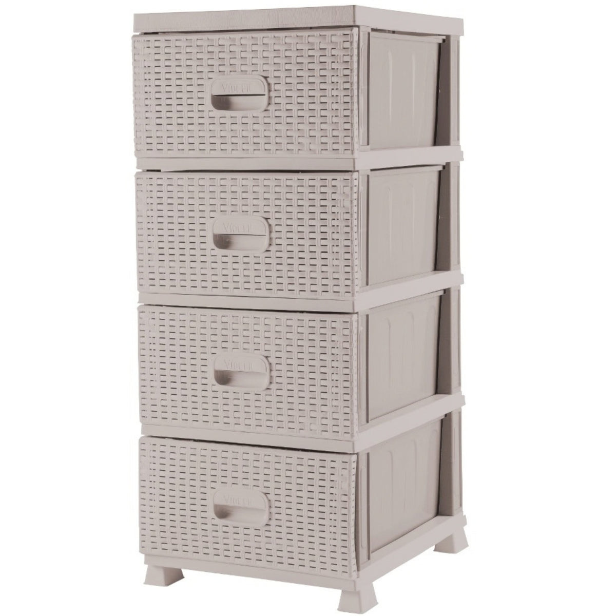 Cassettiera in Plastica 4 Cassetti Effetto Rattan Salvaspazio