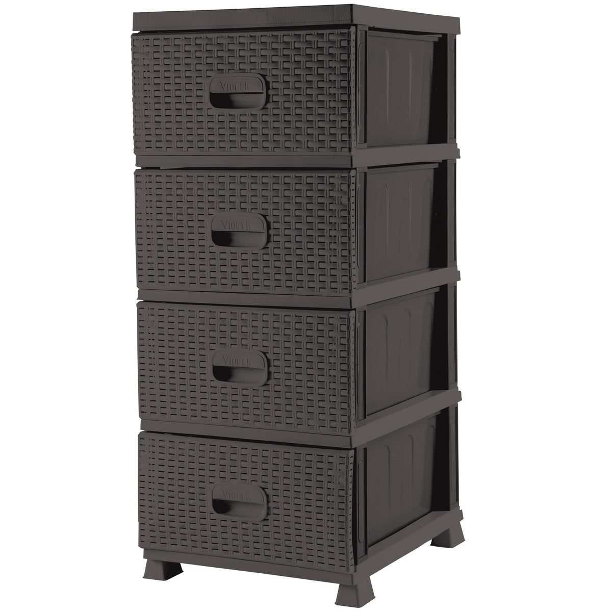 Cassettiera in Plastica 4 Cassetti Effetto Rattan Salvaspazio